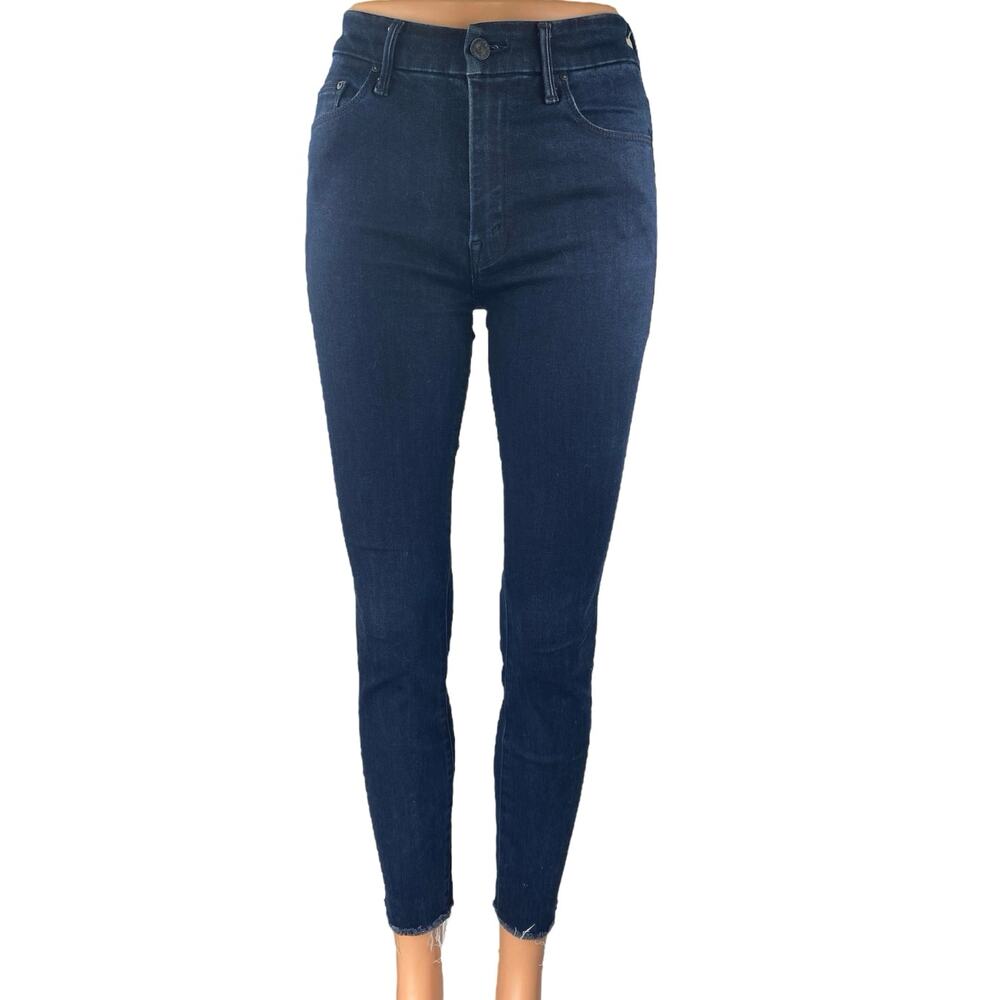 Mother Women's Blue Dark Wash Raw Hem Mid Rise Skinny Denim Jeans Size 25